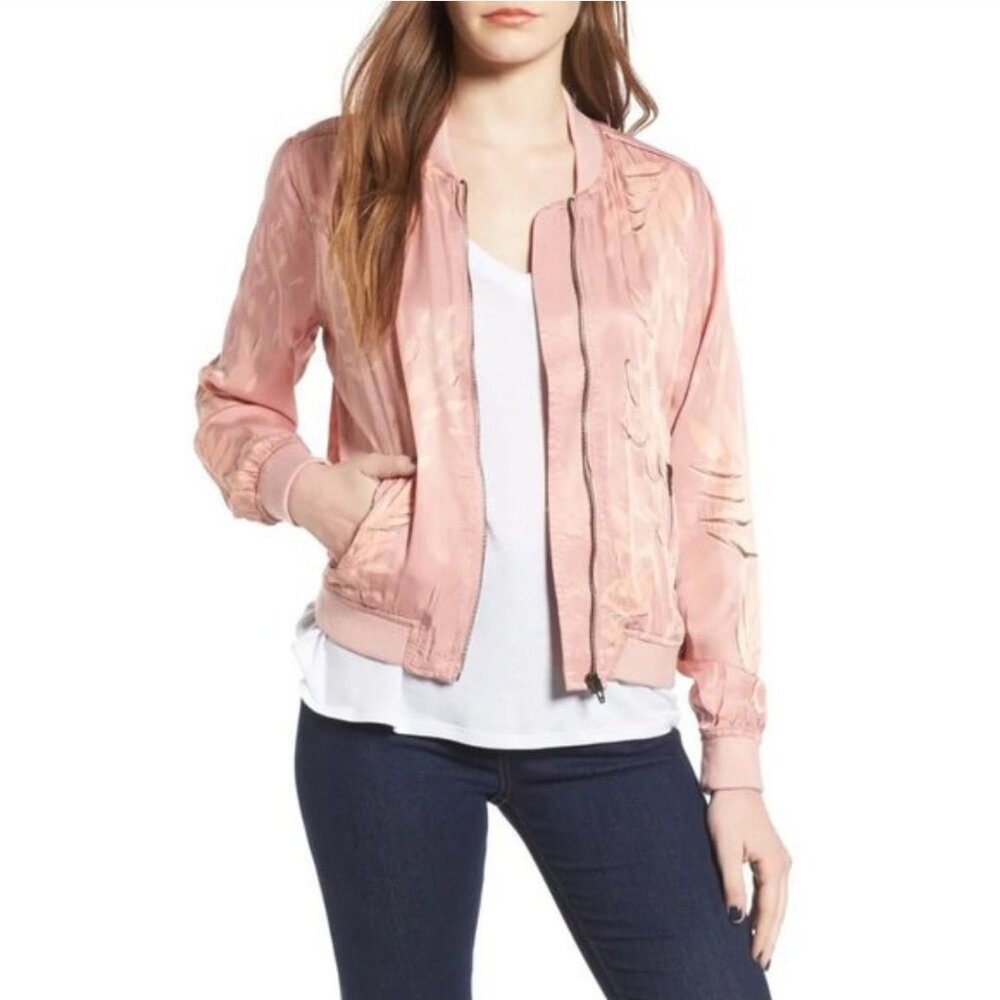 Blank NYC Embroidered Print Satin Bomber Jacket